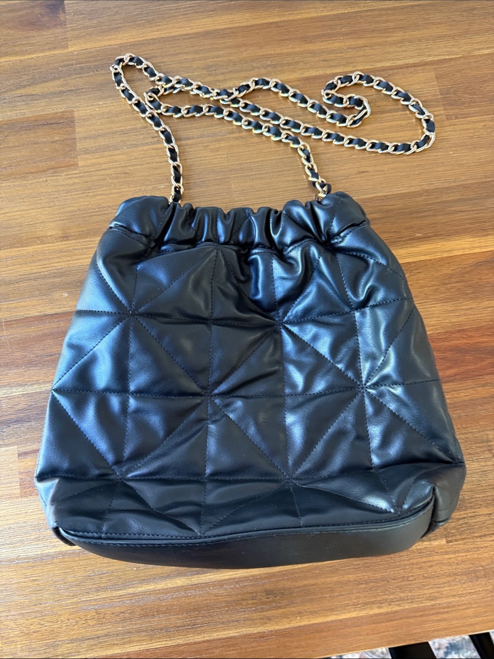 Target Black Quilted Drawstring Crossbody Bag with Chain Strap